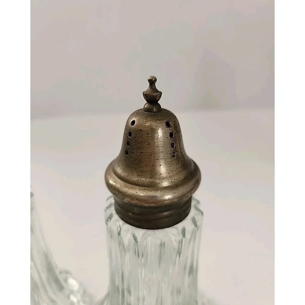 Vintage Crystal by Leonard Silver Plated Salt, Pepper Shaker Set HONG KONG